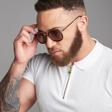 Load image into Gallery viewer, Father Sons Classic White and Gold Zip Knitted Short Sleeve Polo Shirt - FSH175