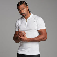 Load image into Gallery viewer, Father Sons Classic White and Gold Zip Knitted Short Sleeve Polo Shirt - FSH175