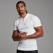 Load image into Gallery viewer, Father Sons Classic White and Gold Zip Knitted Short Sleeve Polo Shirt - FSH175