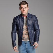 Load image into Gallery viewer, Father Sons Navy Lambs Leather Jacket - FSH217