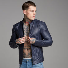 Load image into Gallery viewer, Father Sons Navy Lambs Leather Jacket - FSH217