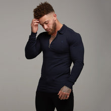 Load image into Gallery viewer, Father Sons Classic Navy Zipped Polo Long Sleeve Shirt - FSH024