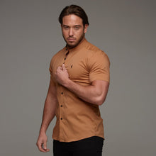 Load image into Gallery viewer, Father Sons Super Slim Stretch Classic Tan Grandad Collar Short Sleeve - FS287
