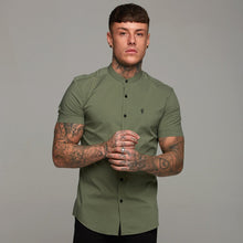 Load image into Gallery viewer, Father Sons Super Slim Stretch Classic Khaki Grandad Collar Short Sleeve - FS291