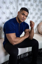 Load image into Gallery viewer, Father Sons Classic Navy and Gold Zip Knitted Short Sleeve Polo Shirt - FSH417