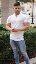 Load image into Gallery viewer, Father Sons Classic White and Gold Zip Knitted Short Sleeve Polo Shirt - FSH175