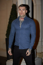 Load image into Gallery viewer, Father Sons Super Slim Stretch Blue & White Multi Square Print Long Sleeve - FS667