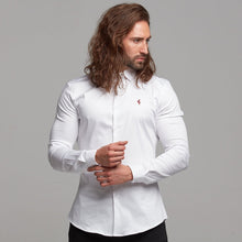 Load image into Gallery viewer, Father Sons Slim Sateen Classic White Long Sleeve (Burgundy Embroidery) - FS393