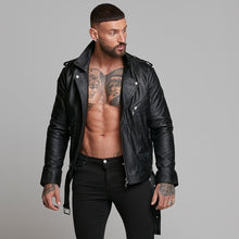 Load image into Gallery viewer, Father Sons Black Leather Jacket with Belt Detail - FSH313