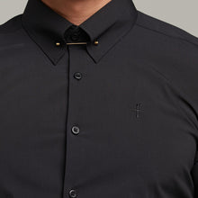 Load image into Gallery viewer, Father Sons Classic Black Stretch Shirt with Gold Pin Collar - FS569