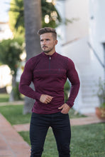 Load image into Gallery viewer, Father Sons Long sleeve Burgundy / Black half zip gym top - FSM030