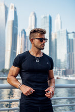 Load image into Gallery viewer, Father Sons Classic Black Ribbed Knit Super Slim Short Sleeve Crew - FSH241