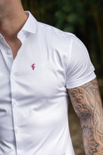 Load image into Gallery viewer, Father Sons Slim Sateen Classic White with Burgundy Embroidery - FS397