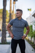 Load image into Gallery viewer, Father Sons Classic Dark Grey Polo Shirt with Silver Metal Emblem Decal & Buttons - FSH460