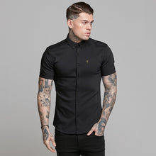 Load image into Gallery viewer, Father Sons Super Slim Ultra Stretch Classic Black Short Sleeve (Khaki Embroidery) - FS481