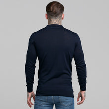 Load image into Gallery viewer, Father Sons Classic Navy Knitted Long Sleeve Polo Shirt - FSH178
