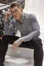 Load image into Gallery viewer, Father Sons Super Slim Stretch Black & White Stripe Drip Print Long Sleeve - FS677