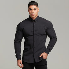 Load image into Gallery viewer, Father Sons Classic Black Stretch Shirt with Gold Pin Collar - FS569