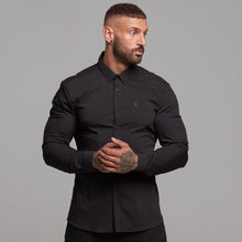 Load image into Gallery viewer, Father Sons Super Slim Ultra Stretch Black Shirt (Red embroidery) - FS354