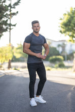 Load image into Gallery viewer, Father Sons Short sleeve Charcoal crew gym top with Raglan sleeve detail - FSM026