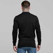 Load image into Gallery viewer, Father Sons Classic Black Knitted Long Sleeve Polo Shirt - FSH177