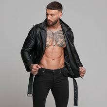 Load image into Gallery viewer, Father Sons Black Leather Jacket with Belt Detail - FSH313
