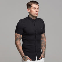 Load image into Gallery viewer, Father Sons Super Slim Stretch Ribbed Black Short Sleeve - FS407