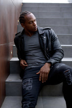 Load image into Gallery viewer, Father Sons Black Leather Jacket with Belt Detail - FSH313