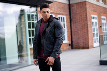 Load image into Gallery viewer, Father Sons Black Leather Jacket with Belt Detail - FSH313