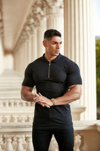 Load image into Gallery viewer, Father Sons Classic Black and Gold Zipped Polo Shirt - FSH239
