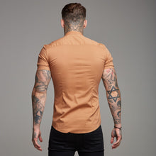 Load image into Gallery viewer, Father Sons Super Slim Stretch Classic Tan Grandad Collar Short Sleeve - FS287
