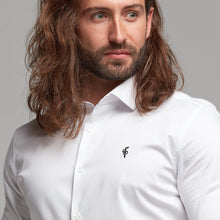 Load image into Gallery viewer, Father Sons Slim Sateen Classic White Long Sleeve (Black Embroidery) - FS394
