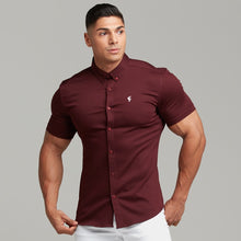 Load image into Gallery viewer, Father Sons Super Slim Stretch Burgundy Denim Short Sleeve - FS204
