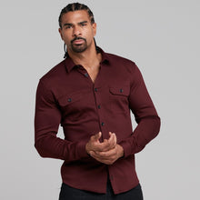Load image into Gallery viewer, Father Sons Super Slim Stretch Burgundy Denim Shacket - FS372
