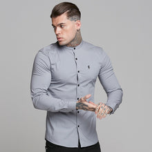 Load image into Gallery viewer, Father Sons Super Slim Stretch Classic Silver Grey Grandad Collar - FS289
