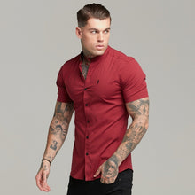 Load image into Gallery viewer, Father Sons Super Slim Stretch Classic Oxblood Grandad Collar Short Sleeve - FS292
