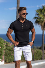 Load image into Gallery viewer, Father Sons Classic Black Ribbed Polo Shirt with Gold Metal Emblem Decal &amp; Buttons - FSH495 (PRE ORDER > 30TH JULY)
