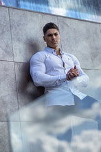 Load image into Gallery viewer, Father Sons Super Slim Stretch White &amp; Navy Dandy Print Sleeve FS419
